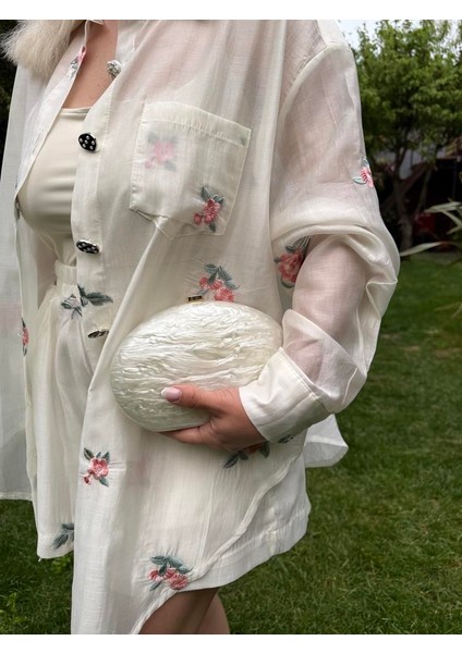 Çiçek Nakış Işlemeli Tül Kadın Beyaz Alt Üst Takım fiyatları