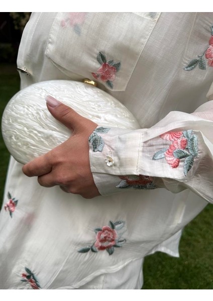 Çiçek Nakış Işlemeli Tül Kadın Beyaz Alt Üst Takım modelleri