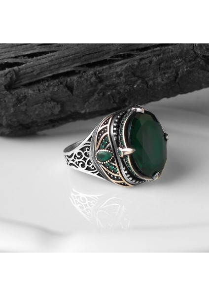 Yeşil Zirkon Taşlı 925 Ayar Erkek Gümüş Yüzük fiyatları