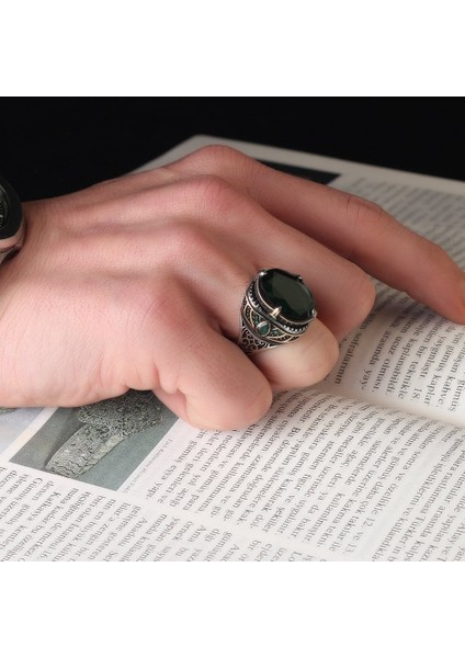 Yeşil Zirkon Taşlı 925 Ayar Erkek Gümüş Yüzük modelleri