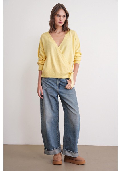 6959 Kadın Fiyonklu Triko Hırka Sarı fiyatları