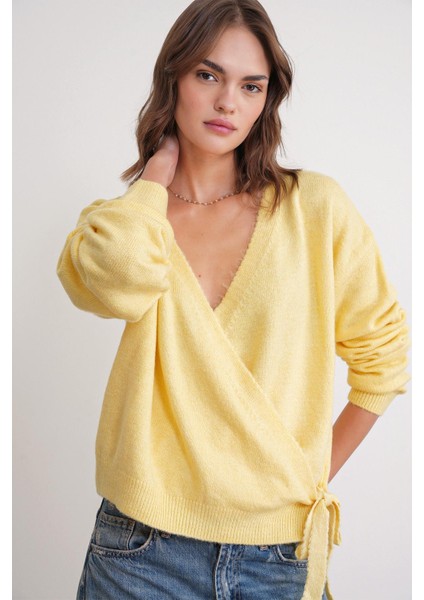 6959 Kadın Fiyonklu Triko Hırka Sarı fırsatları