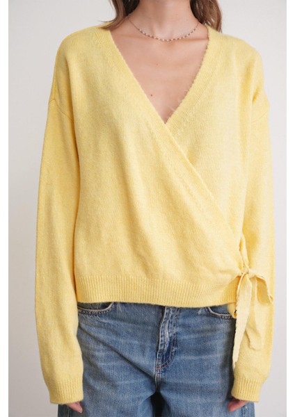 6959 Kadın Fiyonklu Triko Hırka Sarı indirimleri