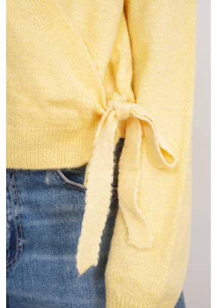 6959 Kadın Fiyonklu Triko Hırka Sarı