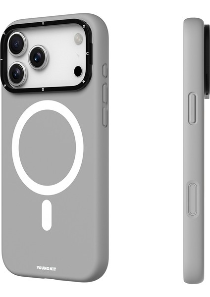 iPhone 17 Pro Uyumlu Kılıf M-Safe Şarj Özellikli Kamera Standlı Youngkit Gel Cream Serisi Kapak Gri indirimleri