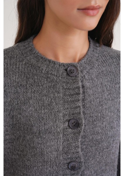 6951 Kadın Bisiklet Yaka Düğmeli Triko Kısa Hırka Antrasit fırsatları