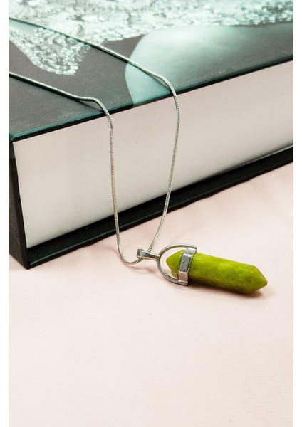 Moldavit Doğal Taşı Zincirli El Yapımı Tasarımlı Kolye Uç: 3,5 cm Zincir: 20 cm Kutulu modelleri