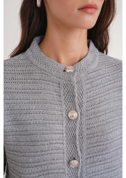 6778 Kadın Links Desenli Crop Triko Hırka Gri indirimleri