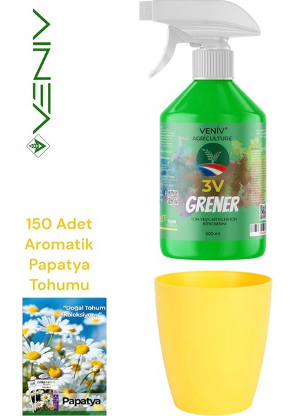 3V Grener 500 ml + 150 Aromatik Papatya Tohumu + 2l Saksı | Doğal Güzellik ve Ferahlatıcı Koku
