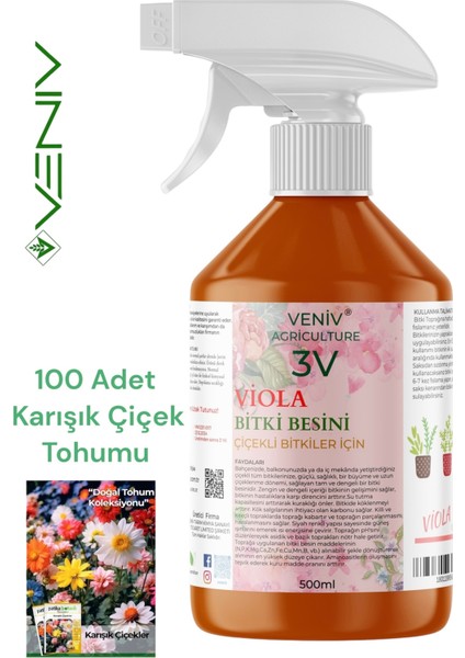 3V Viola Bitki Besini 500ML + 100 Adet Karışık Çiçek Tohumu Seti
