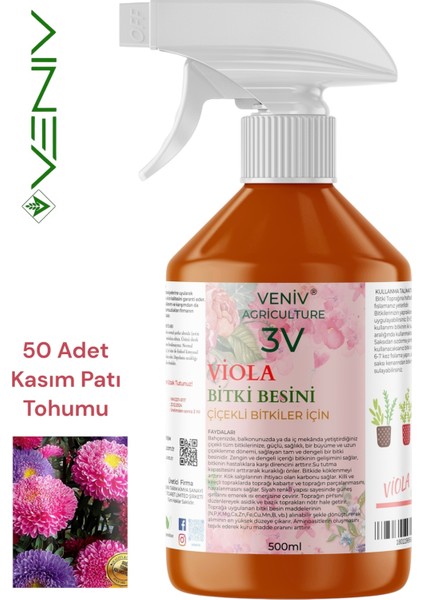 3V Viola 500 ml Çiçeklendirici + 50 Kasım Patı Tohumu – Sonbaharın Renkleri Bahçenizde