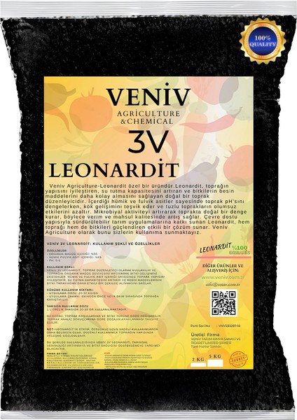 3V Köklendirici Leonardit- Toprak Düzenleyici-Ince Öğütülmüş 5 kg