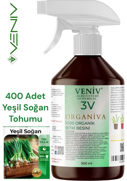 3V Organik Organiva 500 ml + 400 Yeşil Soğan Tohumu Seti