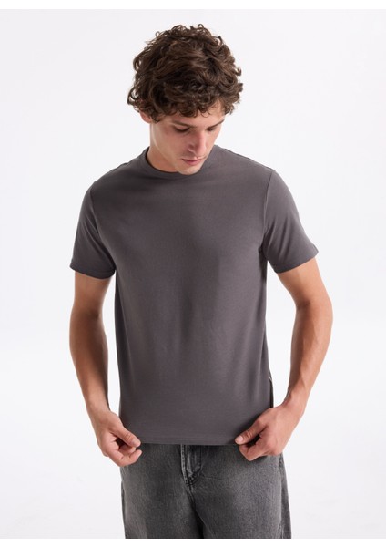 Bisiklet Yaka Gri Erkek T-Shirt 12283659_JORSTYLING Icon Tee Ss Cn