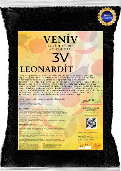 Leonardit Organik Toprak Düzenleyici %45 Hümik-Fulvik Asit- Köklendirici-Ince Öğütülmüş 2 kg