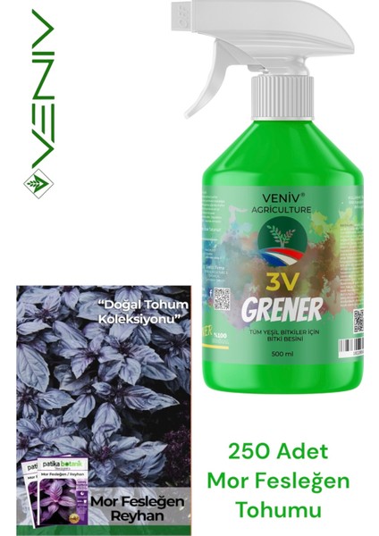 3V Grener 500 ml Bitki Besini + 250 Mor Fesleğen Tohumu | Eşsiz Renk, Yoğun Aroma