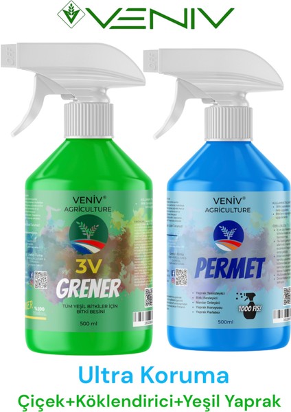 3V Permet & Grener Bitki Bakım SETI-500 Ml(Yaprak Temizleyici-Mantar Önleyici+Bitki Besini)