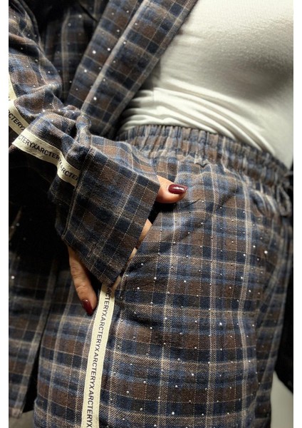 Önden Düğmeli Beli Lastikli Kadın Lacivert Alt Üst Takım modelleri