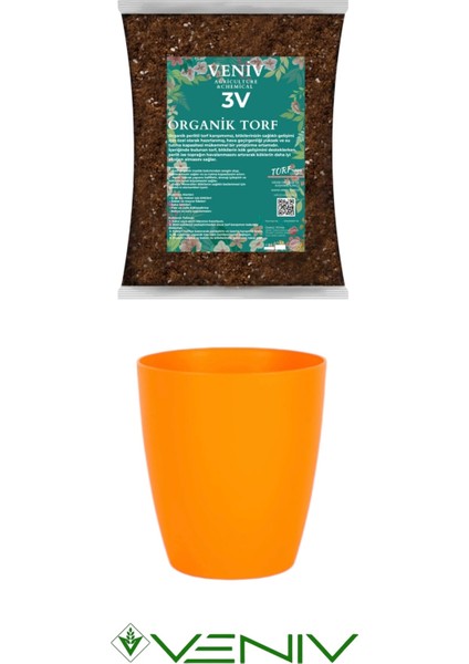 3V Organik Torf 1l + 1.25L Dekoratif Saksı