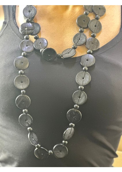 Siyah Bambu Düğmelki Kadın Uzun Kolye 70 cm fiyatları