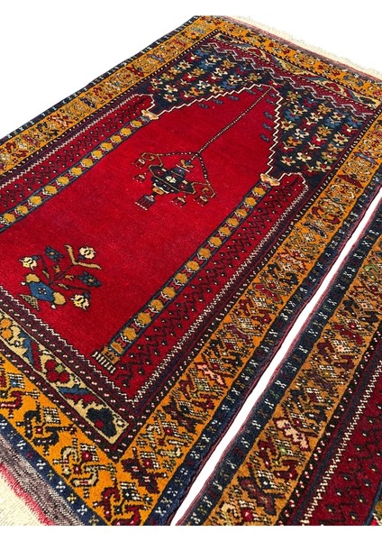 El Dokuma Çift Sıfır Eski Yahyalı Namazlık Kök Boya %100 Yün Seccade Kırmızı fiyatları