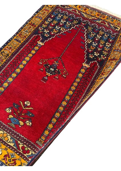 El Dokuma Çift Sıfır Eski Yahyalı Namazlık Kök Boya %100 Yün Seccade Kırmızı modelleri