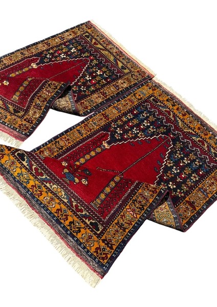 El Dokuma Çift Sıfır Eski Yahyalı Namazlık Kök Boya %100 Yün Seccade Kırmızı fırsatları