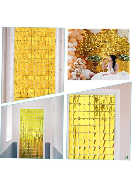Techmrt Ekstra Metalize Altın Renk Disko Dikdörtgen Kesim Kapı Perdesi Dekorasyon 1x2 Metre