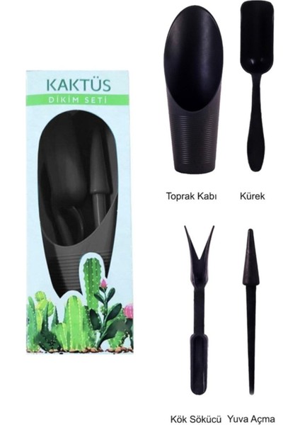 4 Parça Mini Kaktüs Dikim Seti - Kaktüs Dikim Seti Antrasit Renk