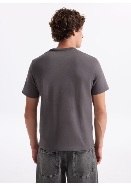 Bisiklet Yaka Gri Erkek T-Shirt 12283659_JORSTYLING Icon Tee Ss Cn