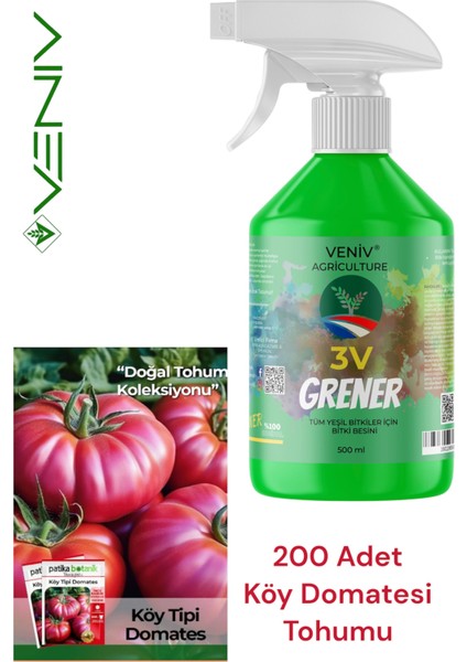 3V Grener 500 ml + 200 Köy Domatesi Tohumu | Doğal ve Güçlü Yetiştiricilik