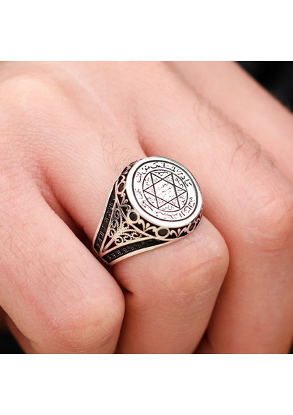 925 Ayar Gümüş Mikro Taşlı Mührü Süleyman Tasarım Erkek Yüzük