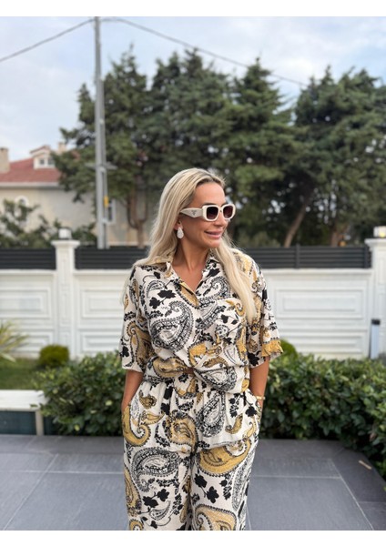 Şal Desen Kısa Kollu Gömlek Pantolon Alt Üst Takım modelleri