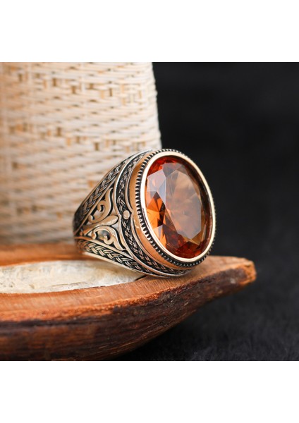 Zultanit Taşlı Desenli 925 Ayar Gümüş Erkek Yüzük fiyatları