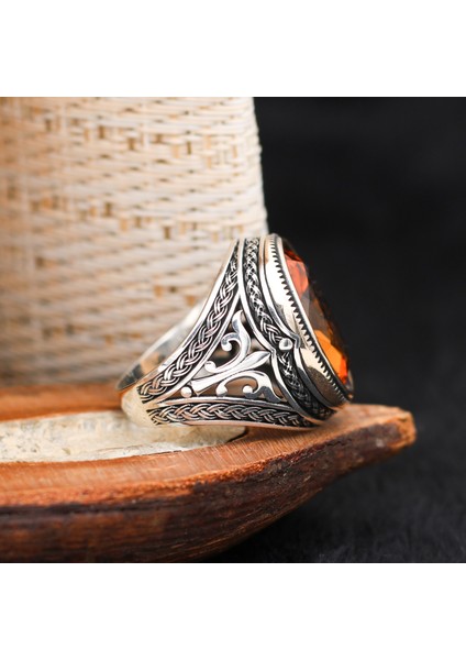 Zultanit Taşlı Desenli 925 Ayar Gümüş Erkek Yüzük modelleri