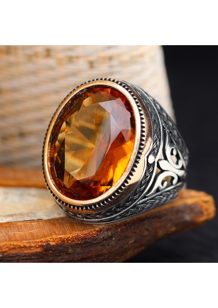 Zultanit Taşlı Desenli 925 Ayar Gümüş Erkek Yüzük fırsatları