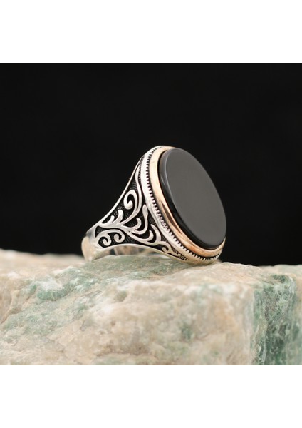 Oniks Siyah Taşlı Zarif Görünüm 925 Ayar Erkek Gümüş Yüzük fiyatları