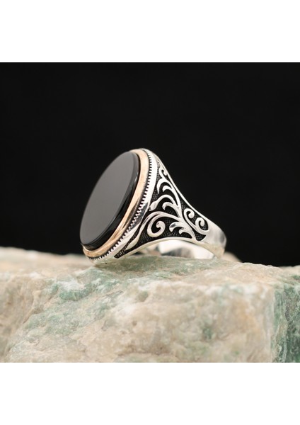 Oniks Siyah Taşlı Zarif Görünüm 925 Ayar Erkek Gümüş Yüzük modelleri
