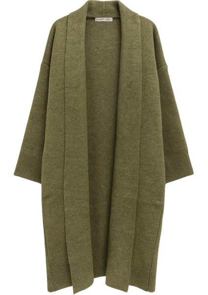 6975 Kadın Şal Yaka Uzun Triko Hırka Yeşil