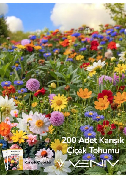 200 Adet Karışık Çiçek Tohumu- 2 Paket