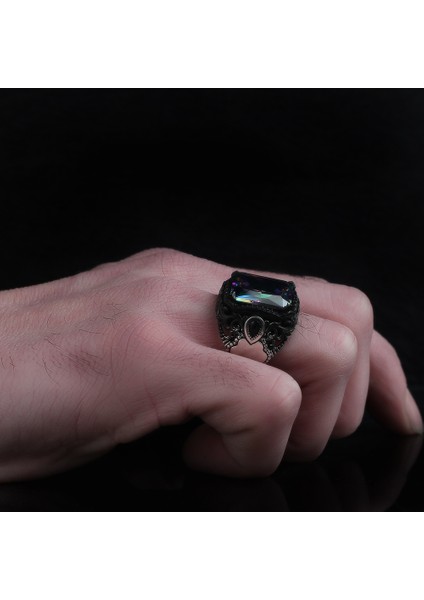 Mistik Topaz Taşlı 925 Ayar Gümüş Erkek Yüzük