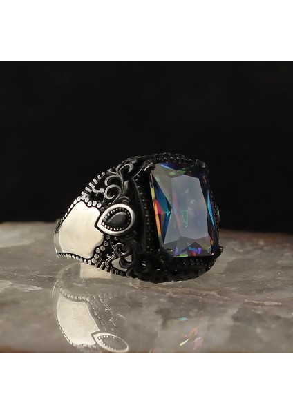 Mistik Topaz Taşlı 925 Ayar Gümüş Erkek Yüzük fiyatları