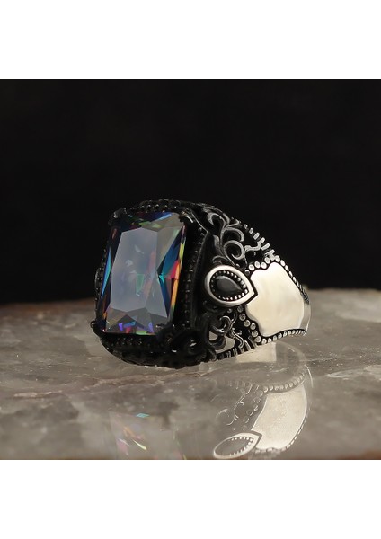 Mistik Topaz Taşlı 925 Ayar Gümüş Erkek Yüzük modelleri