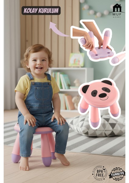 Panda Desenli Renkli Sevimli Çocuk Taburesi Banyo Yükseltici Bebek Çocuk Sandalyesi