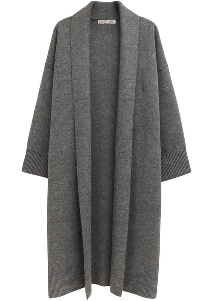 6975 Kadın Şal Yaka Uzun Triko Hırka Antrasit