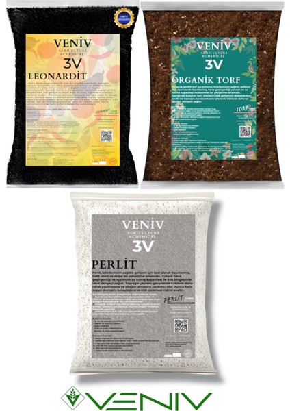 3V Bitki Ekim Seti- 2l Perlit-2l Torf Toprak + 1 kg Köklendirici Leonardit- Ince Öğütülmüş