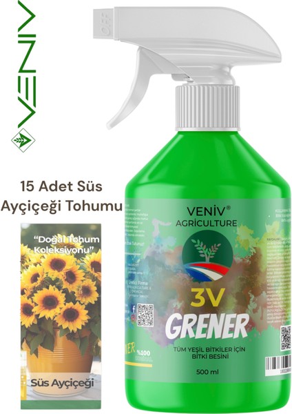 Grener 500 ml Bitki Besini + 15 Süs Ayçiçeği Tohumu – Göz Alıcı Çiçekler