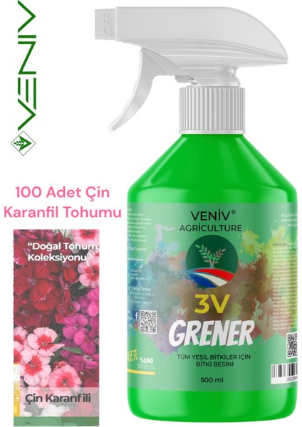 3V Grener 500 ml Bitki Besini + 100 Adet Çin Karanfili Tohumu – Renkli, Zarif ve Dayanıklı Çiçekler