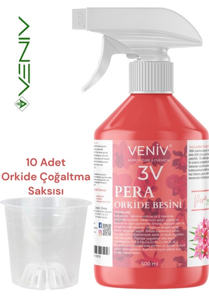 3V Pera 500 ml Orkide Besini + 10 Adet 0.68L Orkide Saksısı Seti