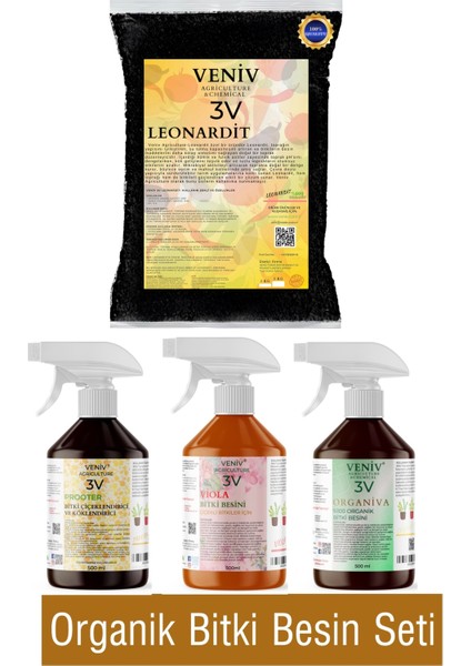 Organik Bitki Besin Seti – Prooter, Viola, Organiva & Leonardit (4’lü Set – 500ML x 3 + 1kg)
